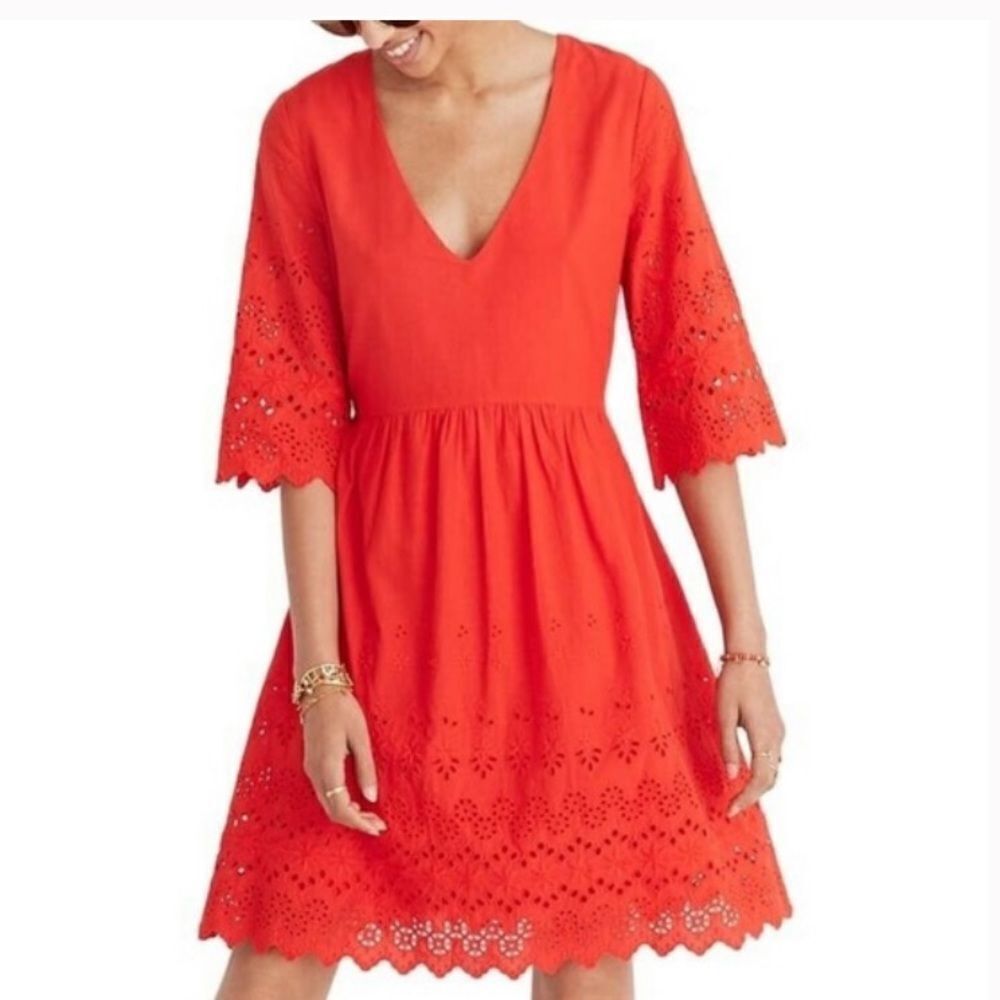 Madewell Red Eyelet Lattice Dress